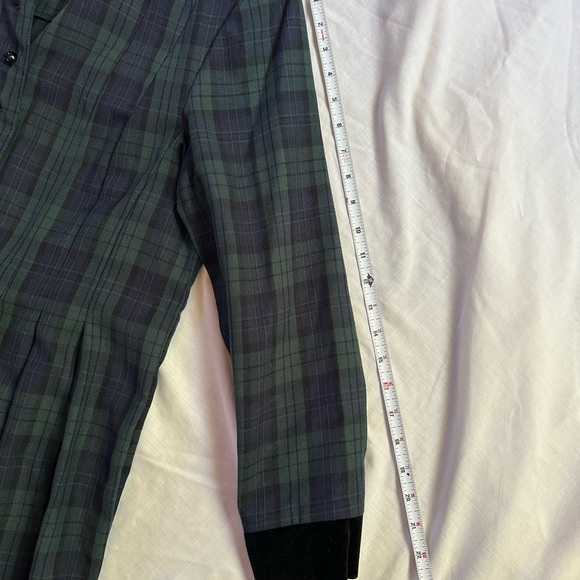 Vintage Plaid Green Navy Long Sleeve Dress Velvet Holiday Poetcore Whimsigoth - Picture 9 of 9